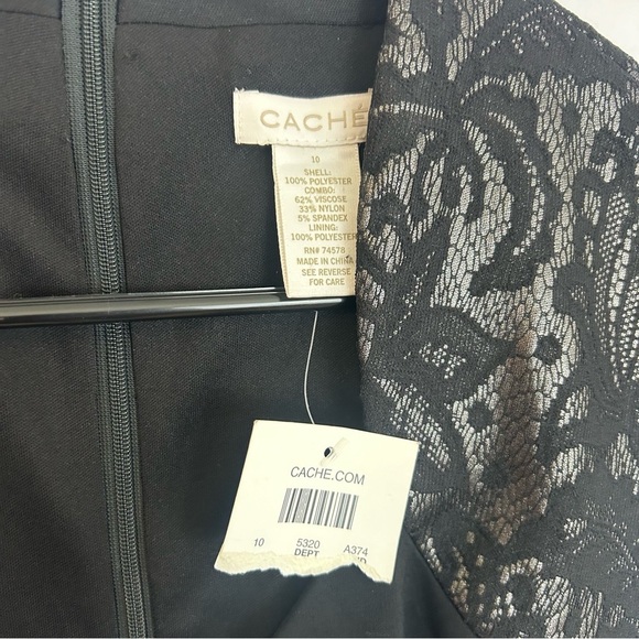 Cache Black/Silver Lace Cap Sleeve Sheath Cocktail Dress Size 10 - Picture 6 of 10